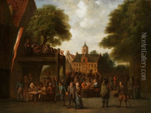 Dorffest Zwischen Baumen Vor Einem Hofischen Gebaude Im Hintergrund Oil Painting - Joost Cornelisz. Droochsloot