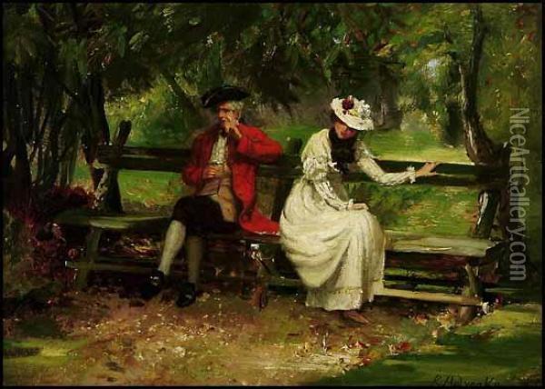 Lovers On A Bench Oil Painting - Rowland Holyoake