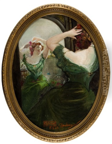 Dama Upinajaca Wlosy Przed Lustrem Oil Painting - Heinrich Rauchinger
