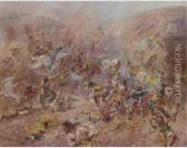 The Battle At Belly River Oil Painting - Charles Marion Russell