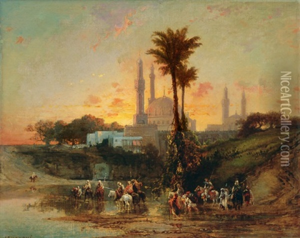 Sunset In An Oriental Town Oil Painting - Domenico Mazzoni
