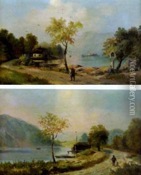 Flusslandschaft (+ Another Similar; 2 Works) Oil Painting - Otto Hausknecht