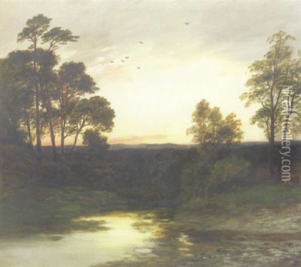 Evening On The River Nethy, Strathspey Oil Painting - William Beattie Brown