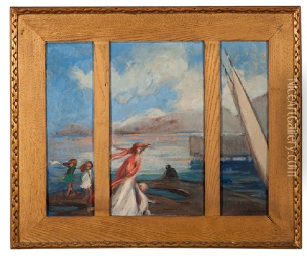 Playing With The Wind, Triptych Oil Painting - Nicolas Lytras