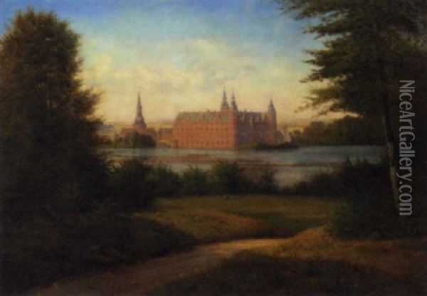 A Danish Summer Palace Oil Painting - Christian Bernh. Severin Berthelsen