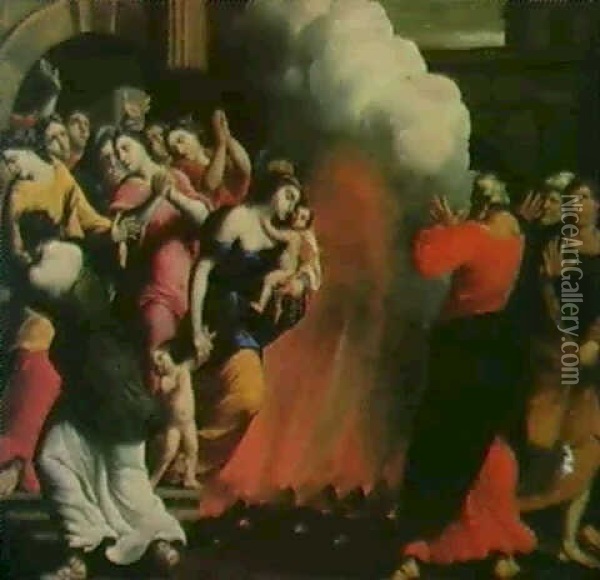 La Femme D'asdrubal Se Jette Dans Les Flammes Apres La      Prise De Carthage Oil Painting - Nicolas Moillon
