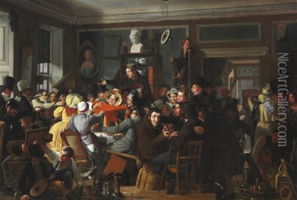 An Auction Scene Oil Painting - Wilhelm Nicolai Marstrand