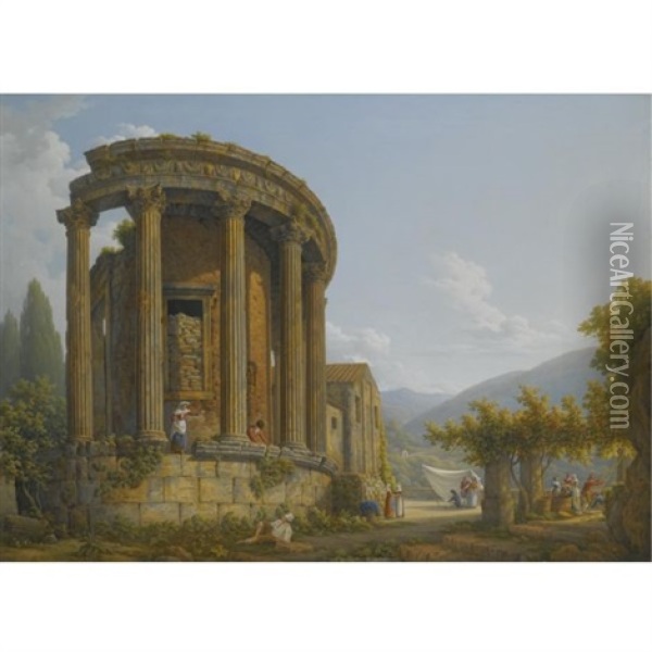 Tivoli, A View Of The Temple Of The Sibyl Oil Painting - Abraham Louis Rodolphe Ducros