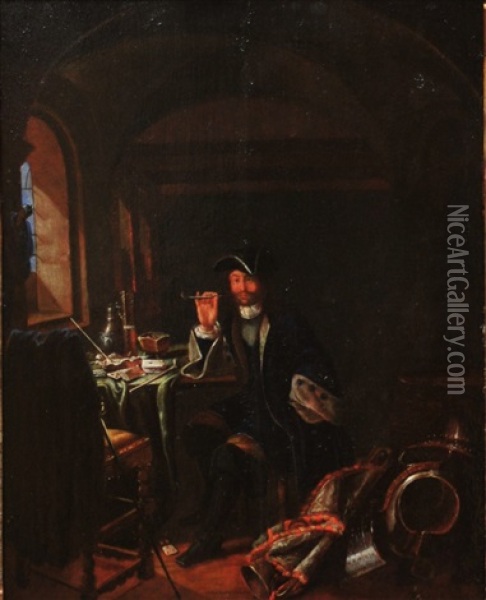 Scene D'interieur Au Fumeur Oil Painting - Thomas Wijck