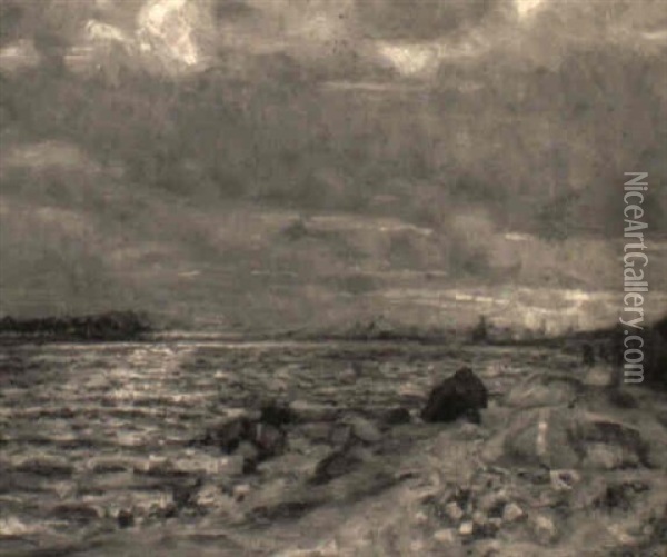 Uferlandschaft Unter Schweren Abendwolken Oil Painting - Julius Jacob the Younger