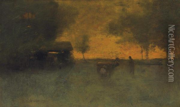 Sunset, Milking Time, Montclair, New Jersey Oil Painting - George Inness