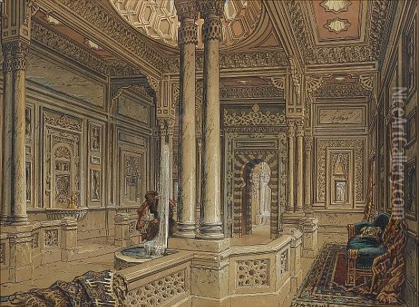 Interior Of A Palace Reception Room Oil Painting - Amadeo Preziosi