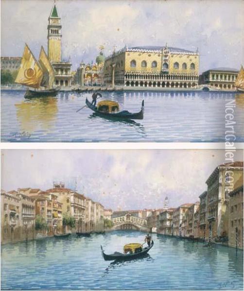 Venezia, Gondole E Vele A S. Marco Oil Painting - Friedrich Nerly