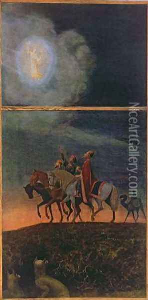 The Three Magi, illustration from Festkalender published in Leipzig c.1910 Oil Painting - Hans Thoma