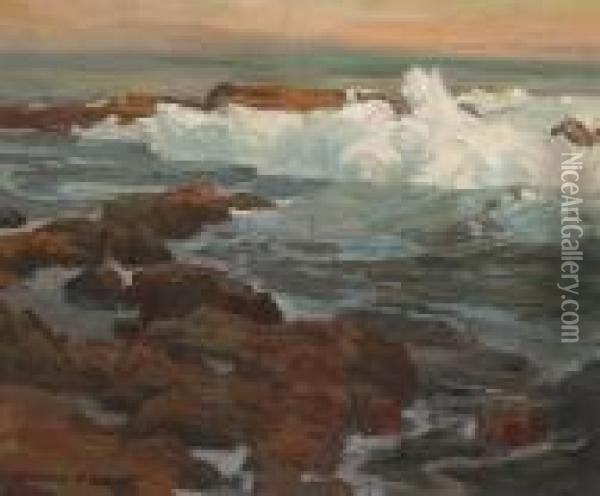 Waves Breaking Along A Rocky Coast Oil Painting - Edgar Alwin Payne