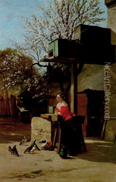 Un Pigeonnier Oil Painting - Charles Lapostolet