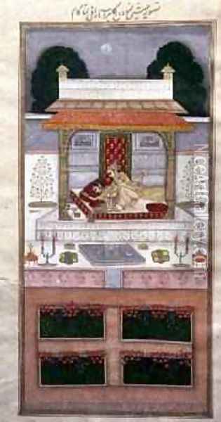 Kamrup and Kamalta on their Wedding Night from Dasturi Himmat 1755 Oil Painting - Muhammad Murad
