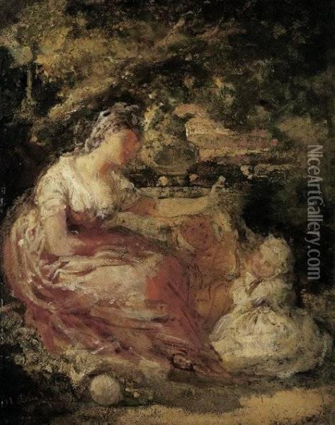 Junge Frau Mit Oil Painting - Narcisse-Virgile D Az De La Pena