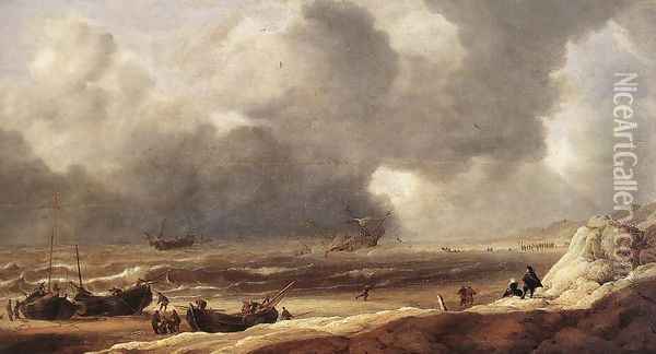 Shipwreck on a Beach 1631 Oil Painting - Jan Porcellis