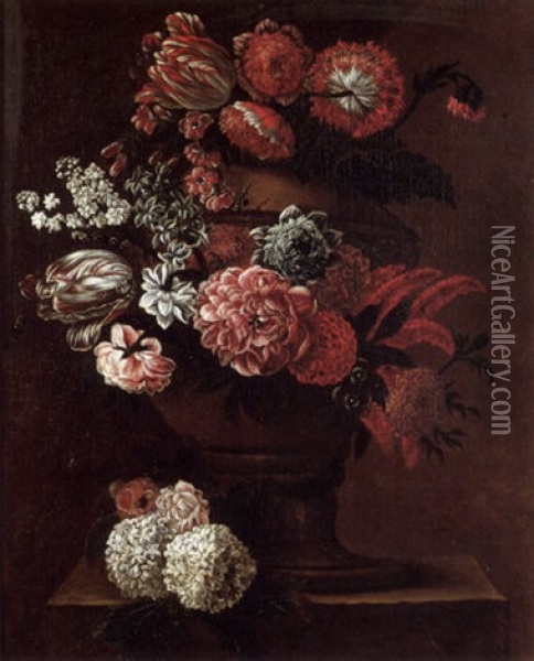A Still Life Of Flowers In A Vase Oil Painting - Jan-Baptiste Bosschaert