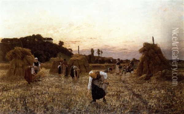 Gleaners At Sunset Oil Painting - Jules Breton
