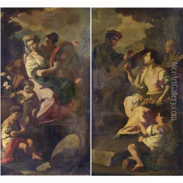 Tarantella (+ Scena Con Suonatore Di Liuto; Pair) Oil Painting - Francesco de Mura