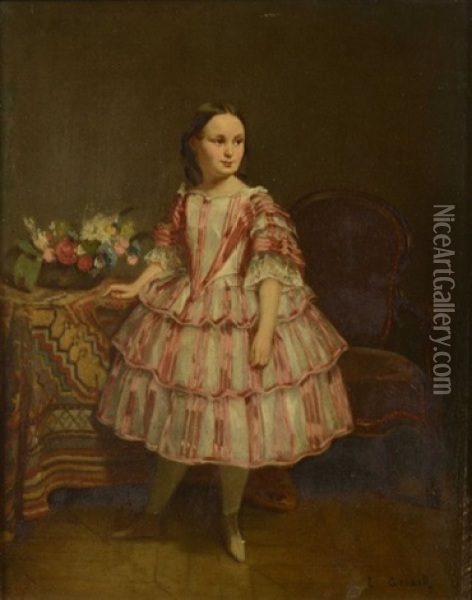 Portrait De Petite Fille Dans Une Robe Rose Oil Painting - Eugene Accard