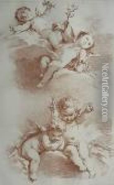 After Boucher- Cherubs- 
Lithograph By Emile Wather, Publishedby Lemercier, Paris, Very Good 
Condition, 12 3/4 X 8'' Oil Painting - Gustav Ranzoni