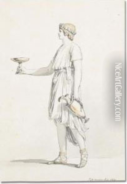 Study Of A Classical Figure Of A Serving Boy Carrying A Wine Jar And A Cup Oil Painting - Jean-Michel Moreau