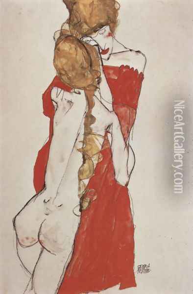 Mother and daughter Oil Painting - Egon Schiele
