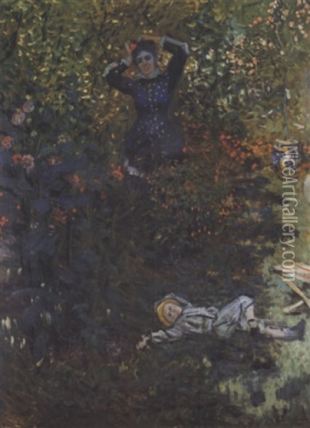 Camille Et Jean Monet Au Jardin D'argenteuil Oil Painting - Claude Monet