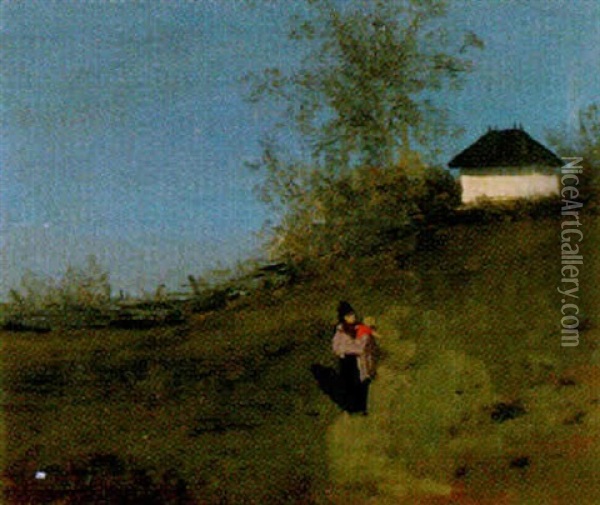 Landschaft Mit Mutter Und Kind Auf Weg Oil Painting - Franz-Gustav Arndt