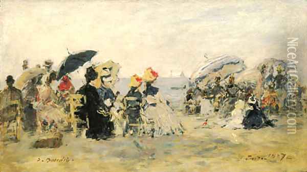 Trouville scene de plage 4 Oil Painting - Eugene Boudin