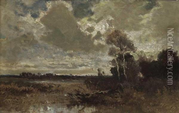 Moorlandschaft Bei Aufziehendem Gewitter. Oil Painting - Joseph Wenglein