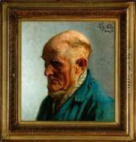An Elderly Gentleman. Signed And Dated V. J. Dragor 83. Oil On Canvas. 38 X 34 Cm Oil Painting - Viggo Johansen