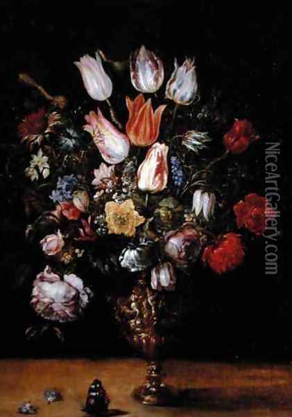 Flowers in a Vase Oil Painting - Kasper or Gaspar van den Hoecke