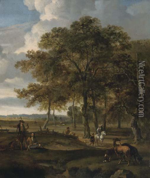 A Landscape With A Hawking Party And Hare Coursing Oil Painting - Jan Wijnants