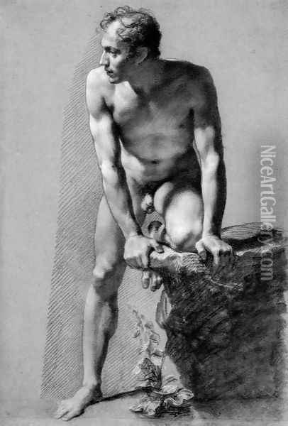 Male Nude Leaning on a Rock Oil Painting - Pierre-Paul Prud'hon