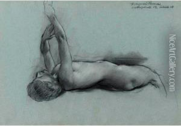 Reclining Female Nude Oil Painting - Adolf Hiremy-Hirschl