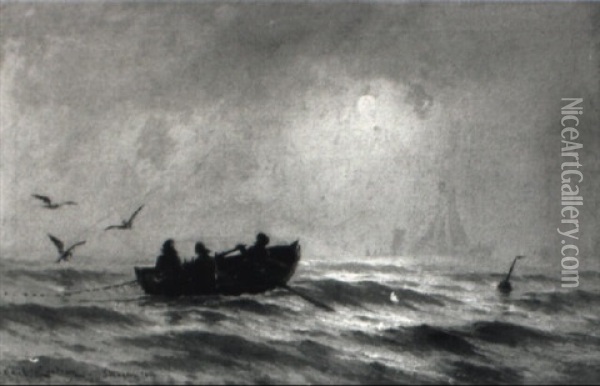 Fischer Im Ruderboot Oil Painting - Carl Ludvig Thilson Locher