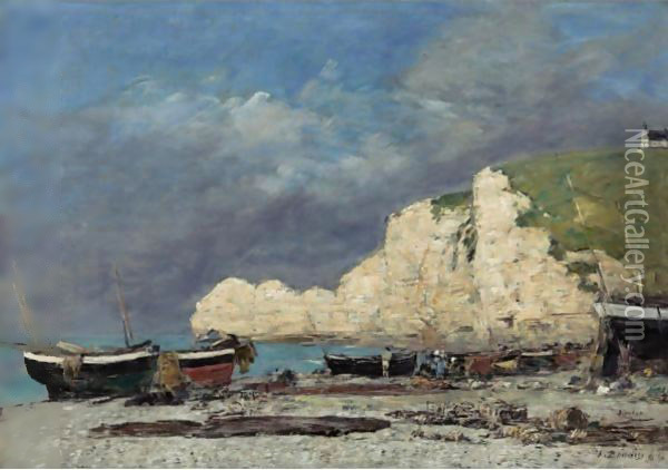 Etretat, La Falaise D'Amont Oil Painting - Eugene Boudin