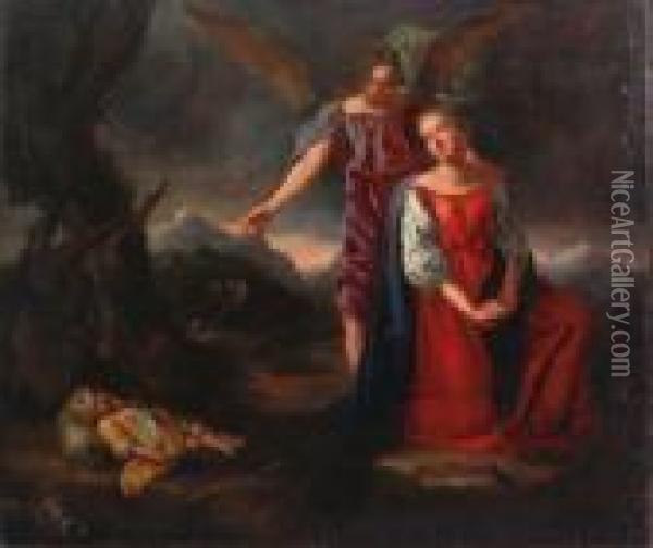 L'arcangelo Michele Appare Ad Agar E Ismaele Oil Painting - Giocchino Assereto