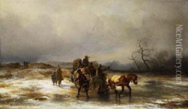 Fahrendes Volk In Winterlandschaft Oil Painting - August Richard Zimmermann