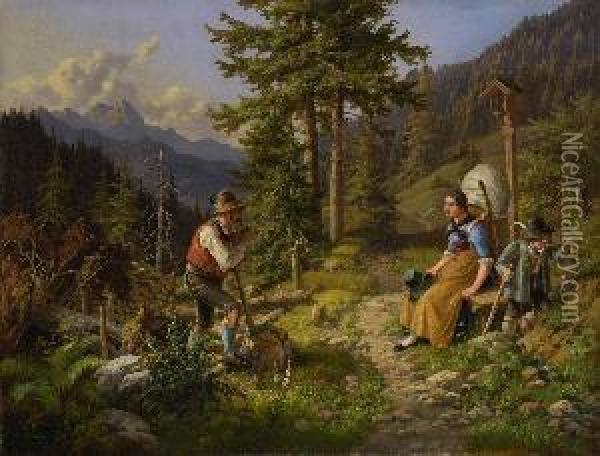 Auf Der Waldlichtung Im
 Hochgebirge Oil Painting - Lorenzo I Quaglio