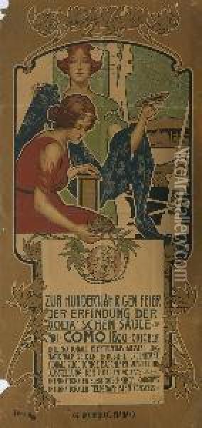 Plakat: Zur Hundertjahrigen Feier Der Erfindung Der Volta'schen Saule In Como. 1898 Oil Painting - Adolf, Adolpho Hohenstein