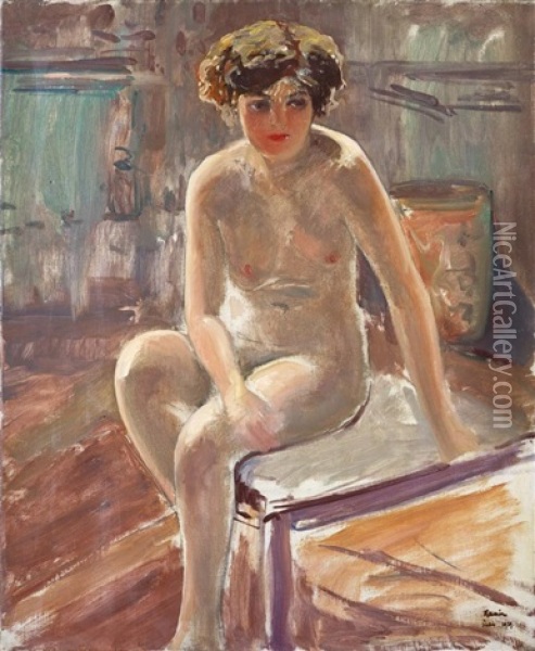 Femme Nue Assise Oil Painting - Leon Kamir Kaufmann
