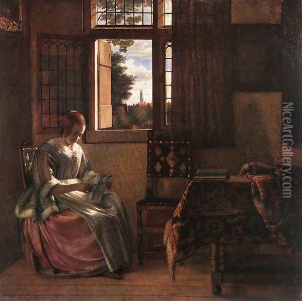 Woman Reading a Letter 1664 Oil Painting - Pieter De Hooch