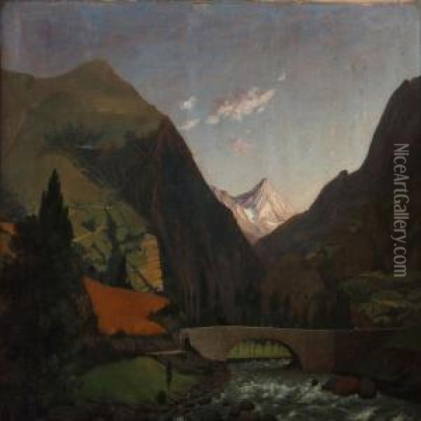 Scene From The Lyz Valley In The Pyrenees With The Spa St Oil Painting - Otto Didrik Ottesen