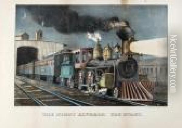 The Night Express, The Start Oil Painting - Currier & Ives Publishers