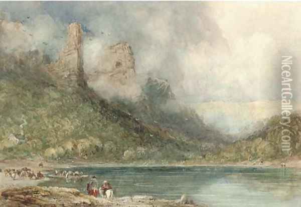 Ferry on the Wye at Longstone, Derbyshire Oil Painting - David Cox